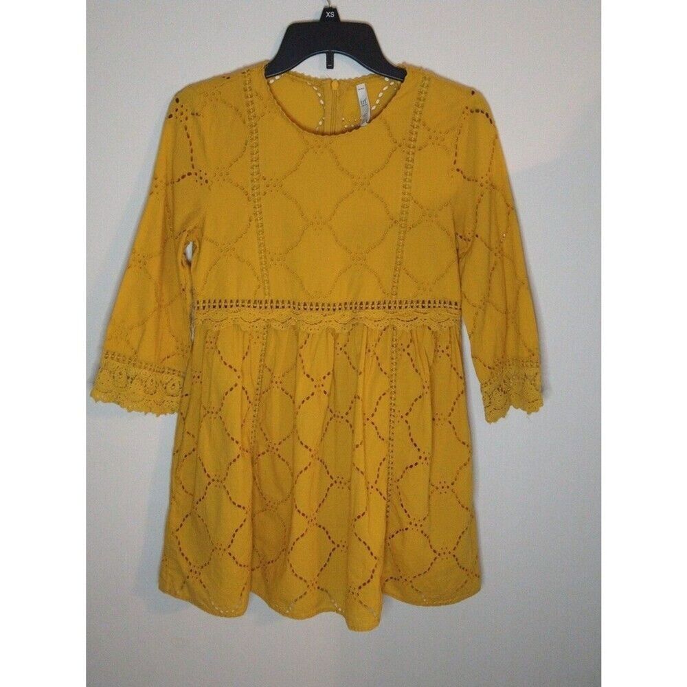 Zara mini Small Eyelet dress boho cottage core mustard feminine
